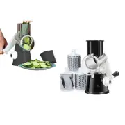 Rotary Cheese Grater Shredder Vegetable Mandoline Slicer with Handle and 3 Drum Blade-Black