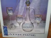 Hand Crafted Cut Glass Crystal Jug Decanter Set. Large 64oz