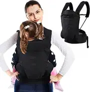 Baby Holder Carrier,Soft Baby Carrier with Multi-Pocket,Front and Back for Toddler Holder,Adjustable Waistband,Shoulder Straps,Suit Walking and Travel(Black)