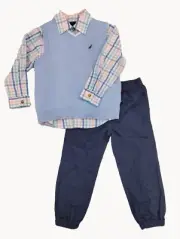 Nautica Boy's 3 Piece Sweater Vest Set Light blue/Navy