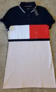 NWT Tommy Hilfiger Women's Essential Flag light Pink Polo Dress Size M