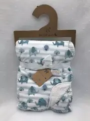 Mon Lapin Blue Elephant White Sherpa Baby Blanket Security Lovey Unisex Stripes