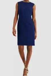 $129 Anne Klein Women's Blue Cap Sleeve Sheath Dress Size 16