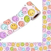FYSUIMU Happy Face Bulletin Board Border Colorful Star Smile Face Die Cut Trim Border Roll for Classroom Chalkboard Wall Decoration