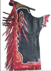 Western Black Top Grain Leather Bull Riding Rodeo Chaps with Fringes : 9002