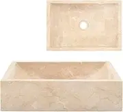 vidaXL Rectangular Marble Sink in High Gloss Cream, Handmade River Stone Bathroom Washbasin - Size: 45x30x12 cm