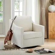 COLAMY Swivel Accent Chair, 360° Rotation Soft Fabric Upholstered Leisure Armchair with Lumbar Pillow for Living Room Bedroom Home and Office, Beige