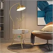 Indoor Floor Lamps Functional Bedside Lamp with Marble Table and Solid Wood Drawers, End Table with Charging Station, Modern Side Table for Bedroom, Living Room, Office Standing Lamp