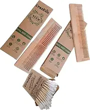 (PACK OF 2) PURE NEEM WOOD COMB / Oil Treated Neem Wooden Comb | Handmade Organic Premium Neem Wood Kangha | for Hair Growth / PURE NEEM WOODEN DETANGLING COMB IDEAL FOR MEN AND WOMEN +KITCHEN BOTTLE