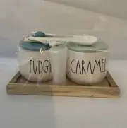 Rae Dunn Fudge Caramel Container With Serving Spoons