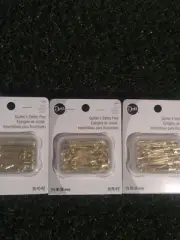 Lot of 3 Dritz 1-1/2 Inch Quilters Brass Safety Pins 1465