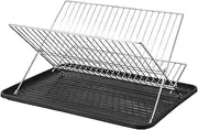 2 Tier Dish Drainer Rack,Foldable Dish Drying Rack with Drainboard, Stainless Steel,Collapsible Dish Drainer, Folding Dish Rack for Kitchen Sink, Countertop, Cutlery, Plates,Simple Houseware(Black)