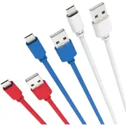 Laser 2m Micro USB to USB-A Cable 3 Pack - Red/Blue/White
