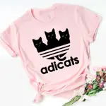 歐美女裝ADICATS WOMEN T-SHIRT惡搞貓咪寬松白色粉色短袖T恤女士