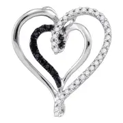 14k White Gold Black Diamond Heart Outline Pendant 1/4 Cttw