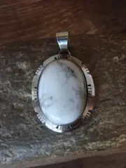 Navajo Indian Sterling Silver & White Howlite Pendant Signed Skeets
