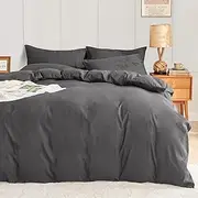 LINENOVA Quilt Cover Set Queen Size - Brushed Microfiber 1200TC Super Soft Duvet Cover Set 3 Pieces with Button Closure, 1 Duvet Cover and 2 Pillowcases(Queen Size, Dark Grey)