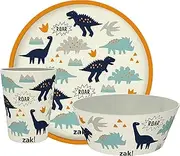 Zak Designs Kids Dinnerware Set 3 Pieces, Durable and Sustainable Melamine Bamboo Plate, Bowl, and Tumbler are Perfect for Dinner Time with Family (Zaksaurus)