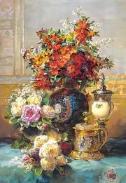 Chart Needlework DIY Counted Cross Stitch Patterns- Flowers on a Table