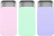 Aiyorse 3 Pcs Small Rectangular Metal Slide Top Tin Box Kit with Lid for Small Items Organization (3 Colors, Hibiscus Purple, Cherry Pink, Bean Blue, 2.36*1.33*0.43 inches)