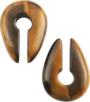 [Qmcandy] 2pcs Natural Stone Ear Weights Opalite Agate Tiger's Eye Quartz Keyhole Ear Hanger Plugs Piercing Jewelry