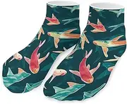 [QMNVBDS] Cyan Fish Pattern Socks Ankle Length Socks Casual Short Socks for Women Men Low Cut Sports Socks Running Socks No Show Socks Ankle Socks Athletic Socks Workout Socks, Style, One Size, Style