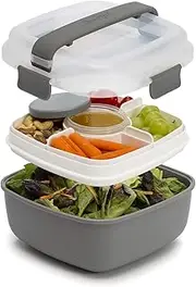 Goodful Stackable Lunch Box Container, Bento Style Food Storage with Removeable Compartments for Sandwich, Snacks, Toppings & Dressing, Leak-Proof and Made Without BPA, 56-Ounce, Gray