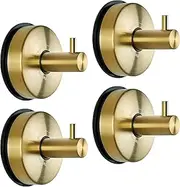 YOHOM Suction Hooks Bathroom Towel Hook Stainless Steel Suction Hand Towel Holder for Shower Towel Rack Tea Towel Hooks for Kitchen Coat Hanger Heavy Duty Wall No Drill Brushed Finishesd 4 Pcs Gold