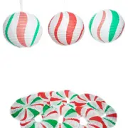 Multicolor Peppermint Candy Cane Balloon Hanging Paper Lanterns - 12" (Pack o...