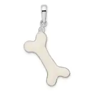 Sterling Silver De-Ani Rhodium-Plated Polished 3D Enameled Dog Bone Pendant