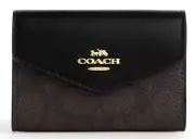 Coach Flap Card Case - CZ272 Walnut Brown/Black Signature Coated Canvas - NWT