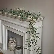 LITBLOOM Lighted Olive Garland Battery Operated with Timer 96 Fairy Lights 6FT, Artificial Greenery Twig Vine Lights for Christmas Spring Fireplace Mantle Decoration Indoor Outdoor