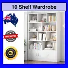 Alpha 10-Shelf 3-Door Wardrobe Cupboard Bookshelf Cabinet Storage Clothes White
