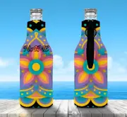 Mandala Personalised Stubby Holder Zip Up Bottle Cooler Collapsible