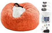 (Cover only, No Filler) Giant Fur Bean Bag Chair Cover for Kids 7FT Orange