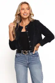 [PUP4] Tavan Crop Button Front Cardigan - Black XS black
