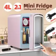Maxkon 4L Mini Fridge with Dimmable Led Lighted Mirror Home Car 12V Portable Cooler Warmer Skincare Beauty Refrigerator for Food Drinks Bar