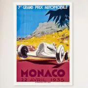 Galrie Monaco Grand Prix 1935 Vintage Racing Poster Perfect for Collectors Artwork, White Frame, 50 x 70cm (20 x 28inch)