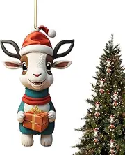 Christmas Goat Decoration,Acrylic Christmas Animal Ornaments - Family Cartoon Goat Flat Christmas Tree Ornaments for Window Yongbao