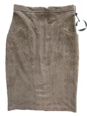 anthropologie eva franco perforated lined pencil skirt young fawn faux suede 2