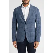 BOSS Hanry Slim Fit Blue Glen Check Stretch Wool Sport Coat in Medium Blue at Nordstrom, Size 36 Short