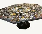 60" Marble Dining Table Top pietra dura semi precious stones With marble Stand