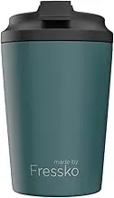 made by Fressko Reusable Coffee Cup - Stainless Steel Insulated Mug - Leak Proof Travel Cup for Hot/Cold Drinks - 3 Hr Heat Retention - Fits Car Holders & Coffee Machines - Emerald - 12oz 340ml