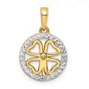 14k Yellow & Rhodium Gold w/White Rhodium Diamond-cut Four-leaf Clover Pendant