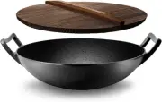 Pre-Seasoned Cast Pan-5.8 QT Heavy Duty Non-Stick Iron Chinese Wok or Stir Fry S