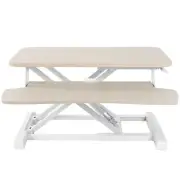 VIVO Light Wood 26" Height Adjustable Standing Desk Monitor Riser, White Frame
