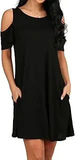 [OFEEFAN] Women's Cold Shoulder Tunic Top T-Shirt Swing Dress with Pockets