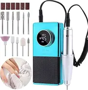 Electric 45000RPM Nail Drill Machine Rechargeable Portable Nail File Electric DIY Nail Drill Kit with Smart LCD Screen for Gel Nail Manicure and Pedicure Reflective Body etc (Blue)