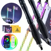 VEVOR 2 PCS 4 FT Whip Light with Spring Base, Led Whip Light with APP & Remote Control, Waterproof 360 Spiral RGB Chasing Lighted Whips with 2 Flags,