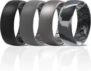 [ThunderFit] Men Silicone Wedding Rings, Breathable Pattern Wedding Bands - 8mm Wide, 2mm Thick